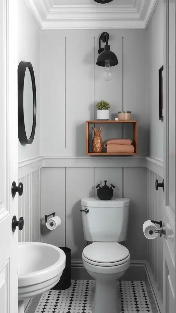 Small bathroom featuring classic light gray walls, modern fixtures, and minimal decor.